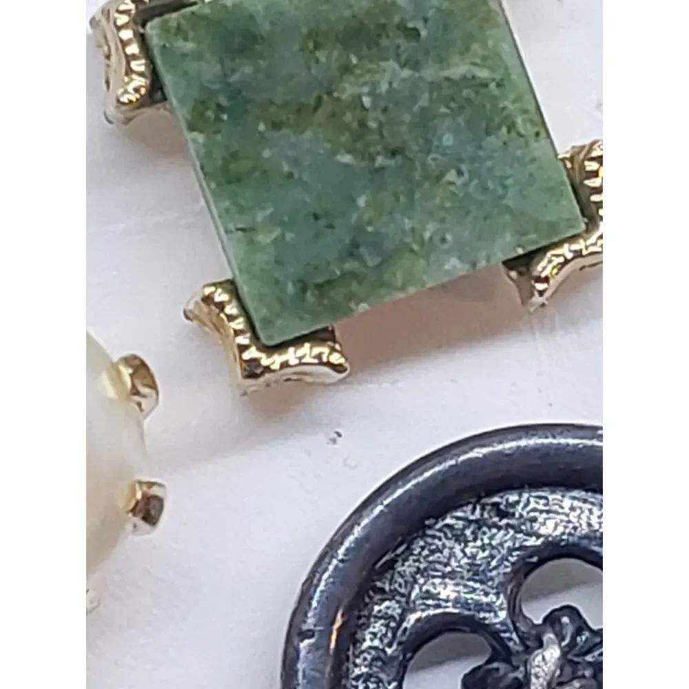 VTG Lot 5 Mens Tie Tacs Pins Nephrite Faux Pearl Onyx Gift Sterling Silver Pins